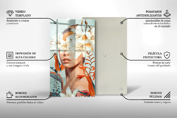 Üveg vágódeszka Nő virágban