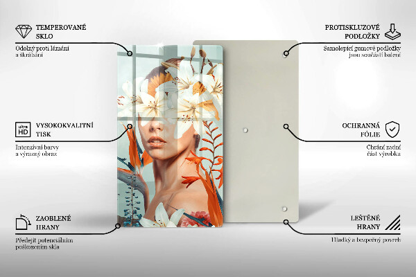 Üveg vágódeszka Nő virágban