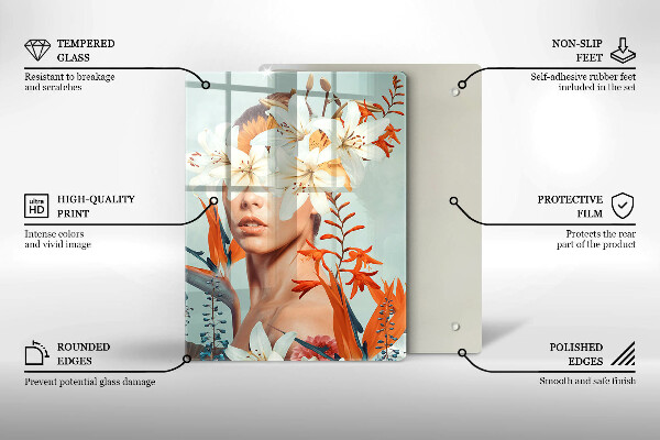 Üveg vágódeszka Nő virágban