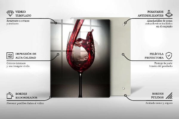 Üveg vágódeszka Pohár és vörösbor