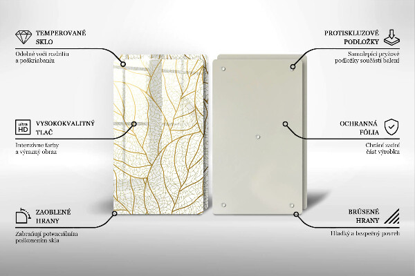 Üveg vágódeszka Line-art levelek minta