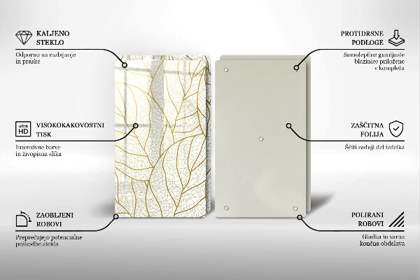 Üveg vágódeszka Line-art levelek minta