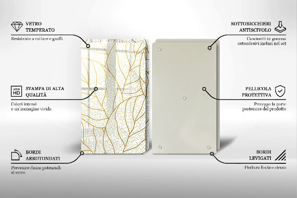 Üveg vágódeszka Line-art levelek minta