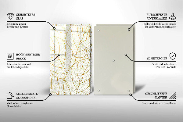 Üveg vágódeszka Line-art levelek minta