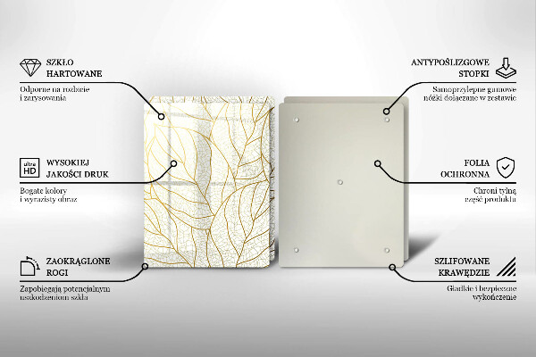 Üveg vágódeszka Line-art levelek minta