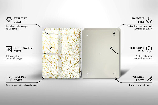 Üveg vágódeszka Line-art levelek minta