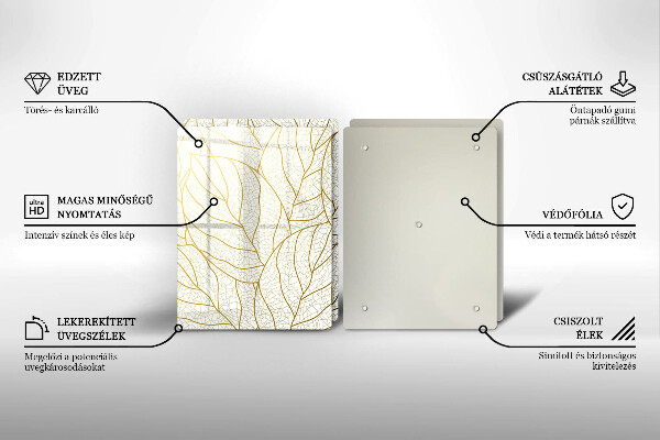Üveg vágódeszka Line-art levelek minta