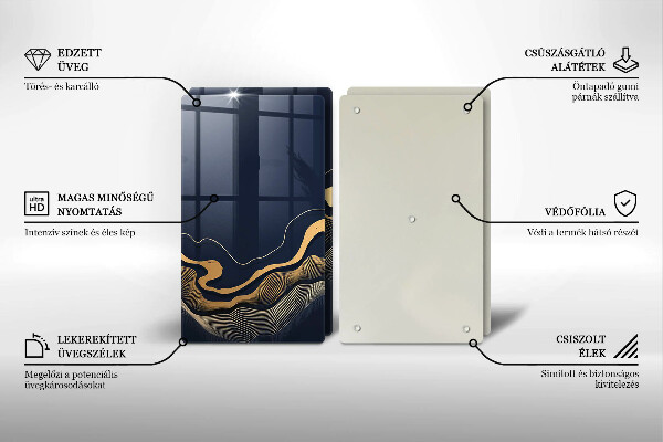 Üveg vágódeszka Absztrakt arany vonalak