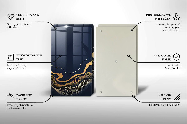 Üveg vágódeszka Absztrakt arany vonalak