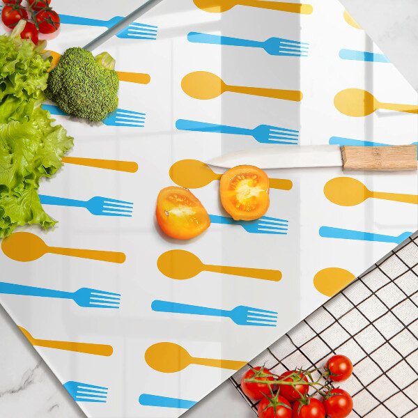 Üveg vágódeszka Villák és kanalak