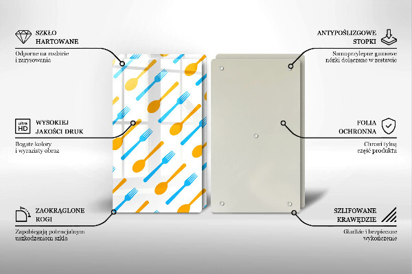 Üveg vágódeszka Villák és kanalak