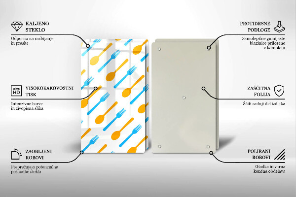 Üveg vágódeszka Villák és kanalak