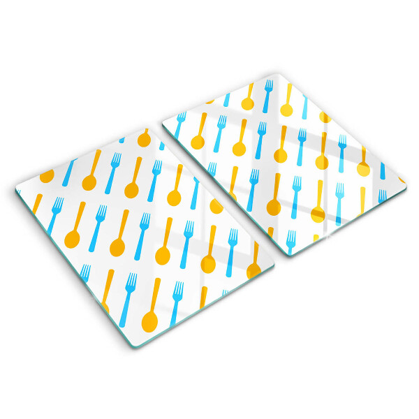 Üveg vágódeszka Villák és kanalak