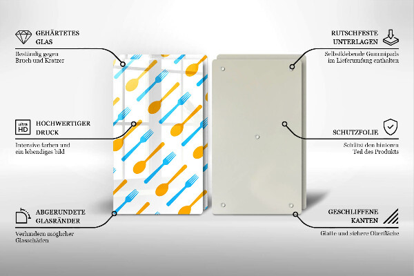 Üveg vágódeszka Villák és kanalak