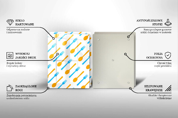 Üveg vágódeszka Villák és kanalak