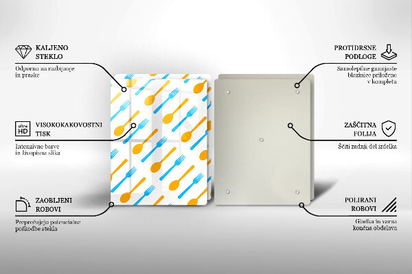 Üveg vágódeszka Villák és kanalak