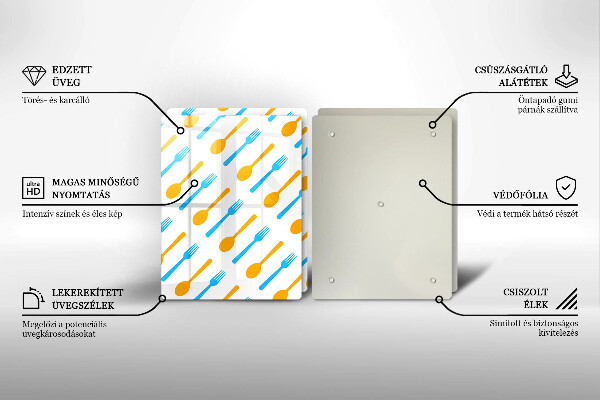 Üveg vágódeszka Villák és kanalak