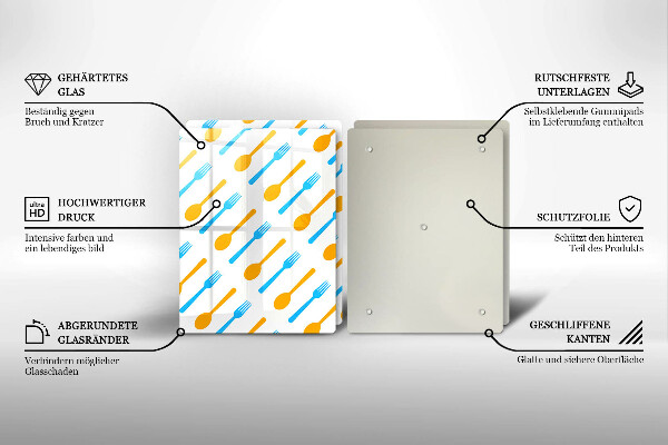 Üveg vágódeszka Villák és kanalak