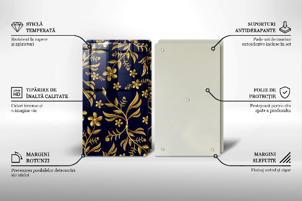 Üveg vágódeszka Arany virág motívum