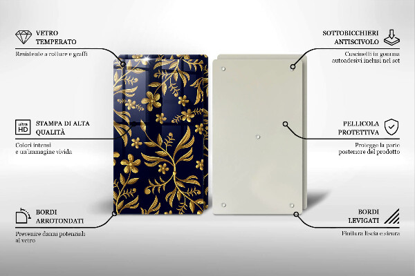 Üveg vágódeszka Arany virág motívum