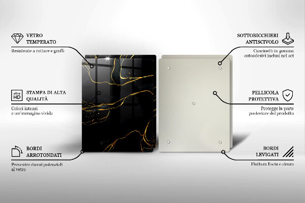 Üveg vágódeszka Fekete márvány