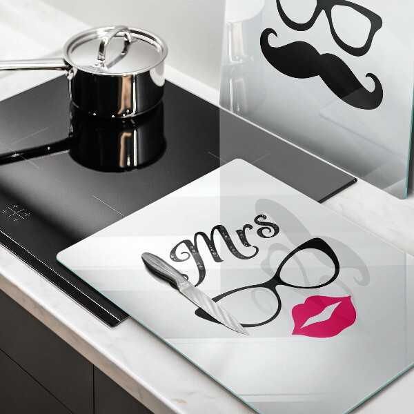 Üveg vágódeszka Mrs Mr