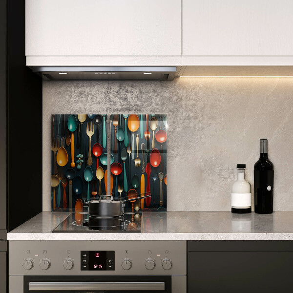 Üveg vágódeszka Színes kanalak és villák