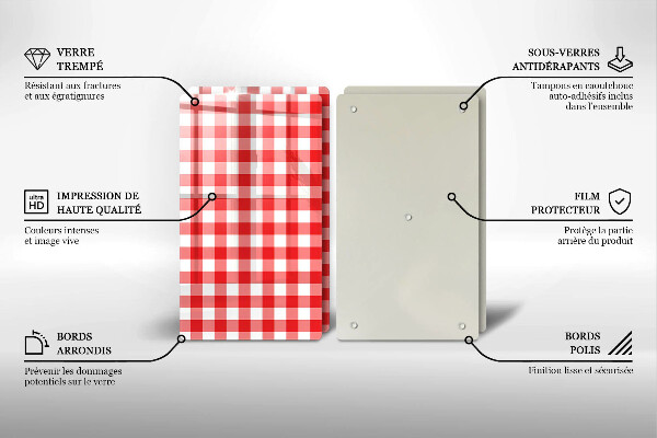 Üveg vágódeszka Piros-fehér kockás minta