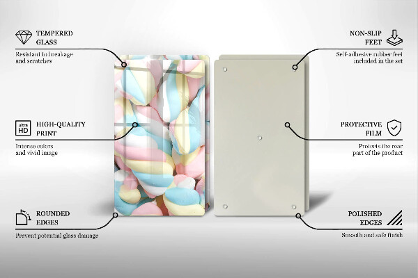 Üveg vágódeszka Színes mályvacukor