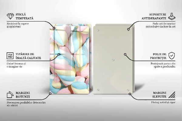 Üveg vágódeszka Színes mályvacukor