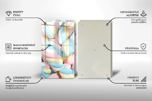 Üveg vágódeszka Színes mályvacukor