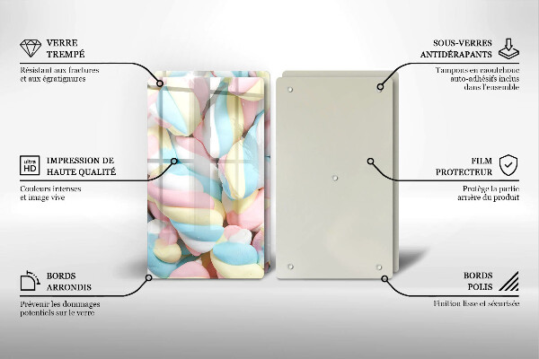 Üveg vágódeszka Színes mályvacukor