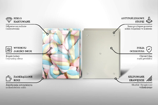 Üveg vágódeszka Színes mályvacukor