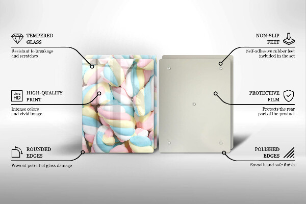 Üveg vágódeszka Színes mályvacukor