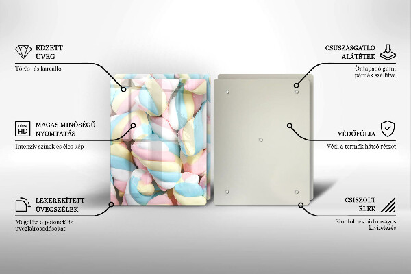 Üveg vágódeszka Színes mályvacukor