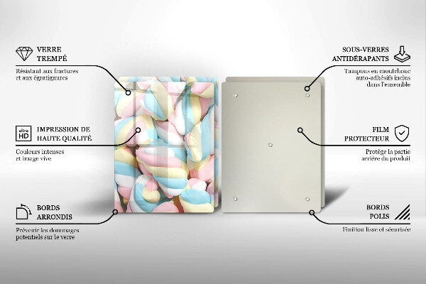 Üveg vágódeszka Színes mályvacukor