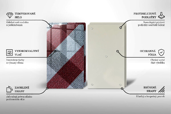 Üveg vágódeszka Piros-fehér kockás minta