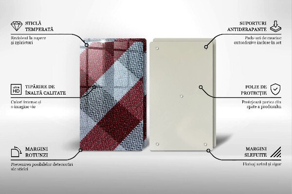 Üveg vágódeszka Piros-fehér kockás minta