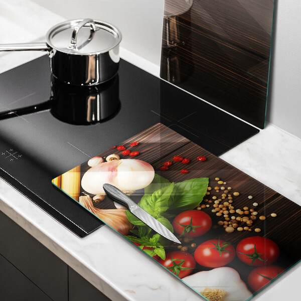 Üveg vágódeszka Zöldségek az asztalon