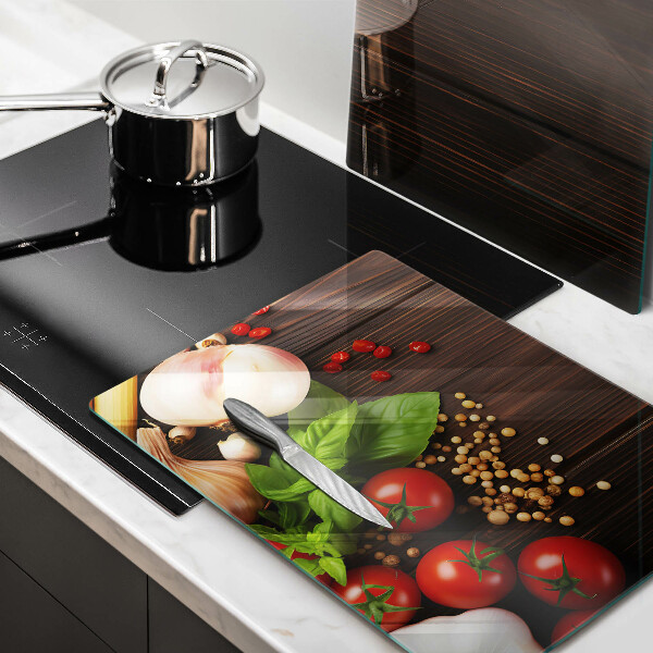 Üveg vágódeszka Zöldségek az asztalon