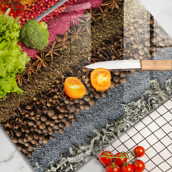 Üveg vágódeszka Színes fűszerek