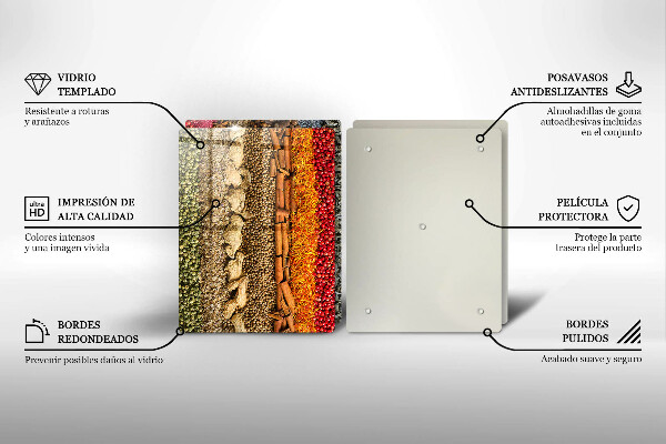 Üveg vágódeszka Színes fűszerek