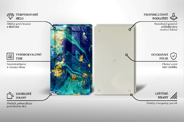 Üveg vágódeszka Absztrakció arannyal