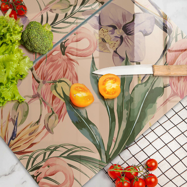 Üveg vágódeszka Flamingók illusztráció