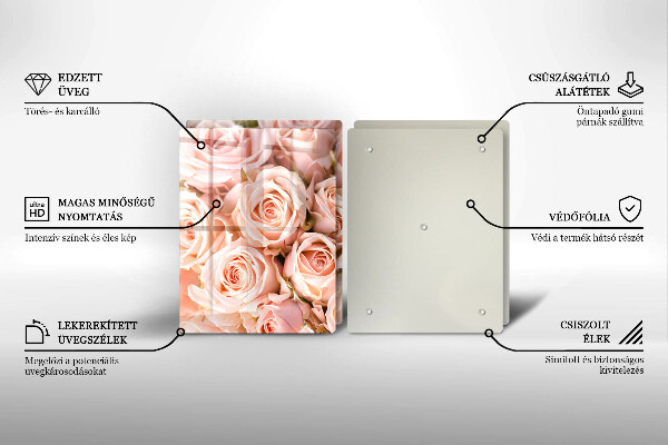 Üveg vágódeszka Csokor finom rózsa