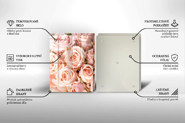 Üveg vágódeszka Csokor finom rózsa