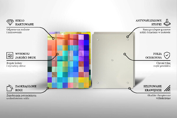 Üveg vágódeszka Színes pixel négyzetek