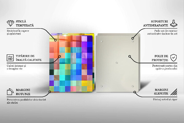 Üveg vágódeszka Színes pixel négyzetek