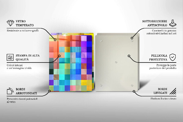 Üveg vágódeszka Színes pixel négyzetek