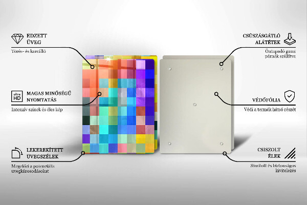 Üveg vágódeszka Színes pixel négyzetek